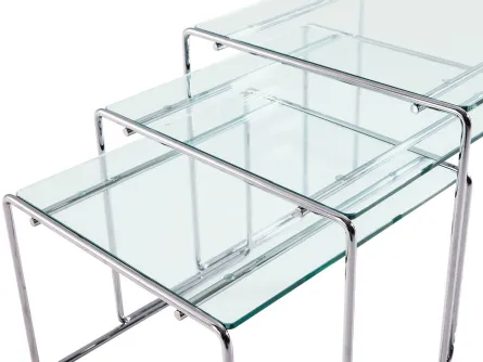 Tavolini di design Marcel T in vetro trasparente e struttura in tondino metallico di Cassina