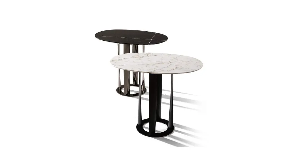 Tavolino rotondo Boboli 476 con top in marmo e base in lamiera di acciaio di Cassina