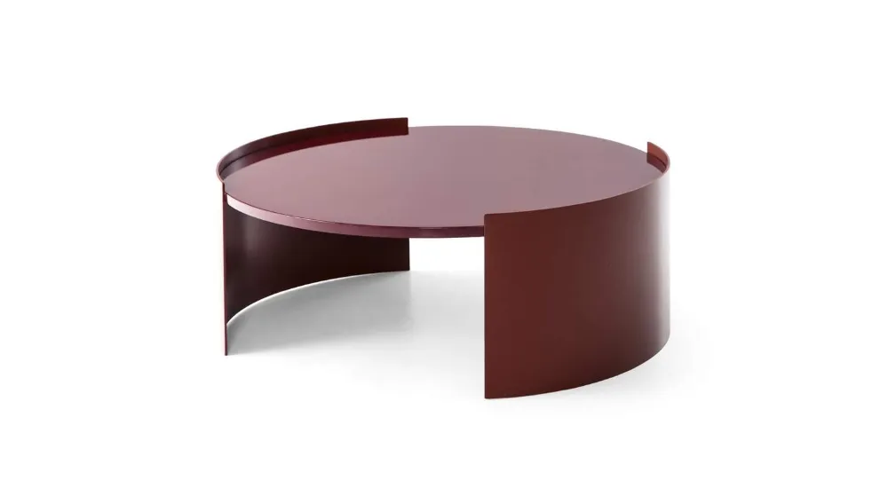 Tavolino rotondo Bowy Table in lamiera di metallo con top in laccato lucido di Cassina