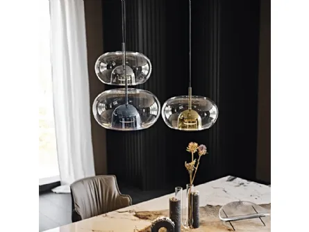 Lampada a sospensione con paralume in vetro borosilicato trasparente e calotta interna in vetro borosilicato verniciato Coimbra di Cattelan Italia