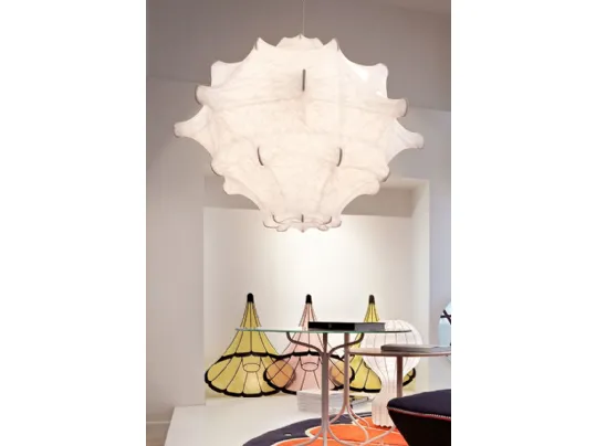 Lampada a sospensione in acciaio e in tessuto di Flos