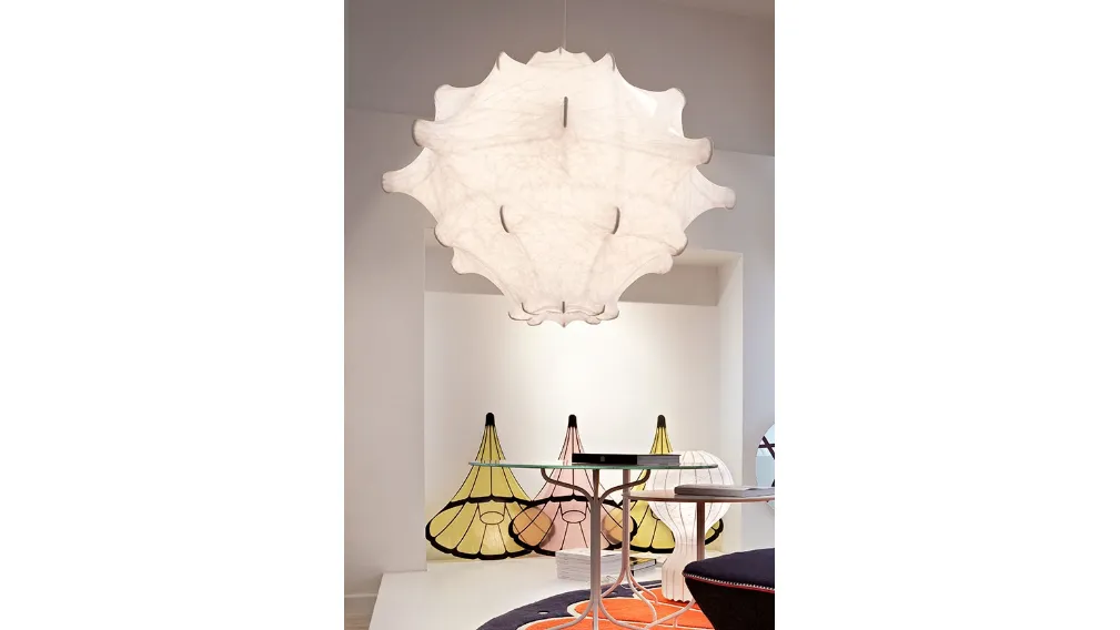 Lampada a sospensione in acciaio e in tessuto di Flos
