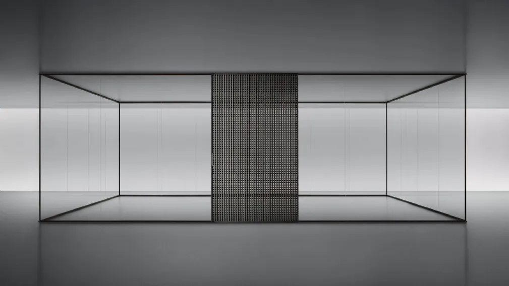 Porta per interni scorrevole Daimon + sistema Spazio in vetro grigio e alluminio Brown di Rimadesio