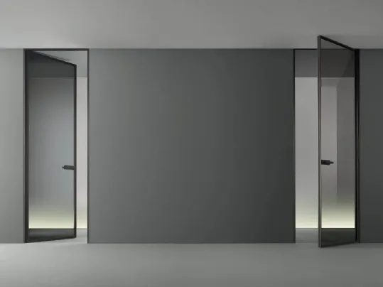 Porta per interni Zen in vetro grigio trasparente con telaio in alluminio di Rimadesio