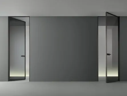 Porta per interni Zen in vetro grigio trasparente con telaio in alluminio di Rimadesio