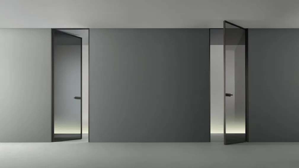 Porta per interni Zen in vetro grigio trasparente e telaio in alluminio di Rimadesio