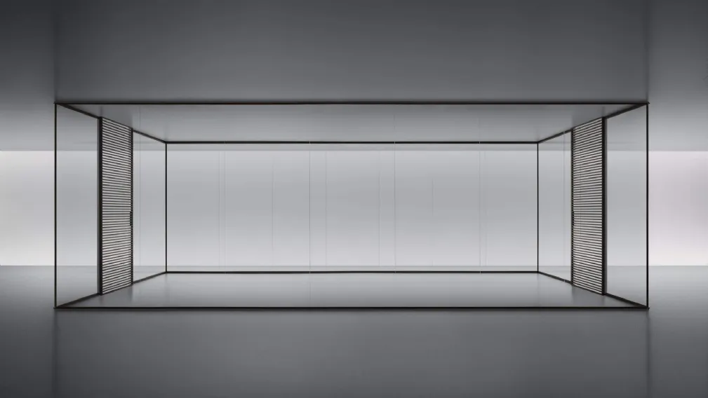 Porta per interni scorrevole Stripe + sistema Spazio in vetro grigio e alluminio Brown di Rimadesio