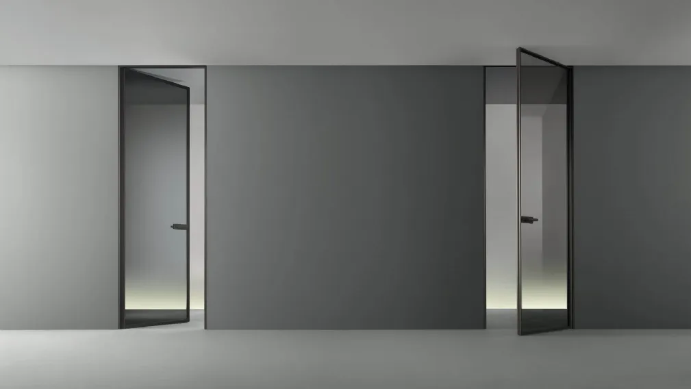 Porta a battente per interni Zen Frame in vetro grigio trasparente di Rimadesio