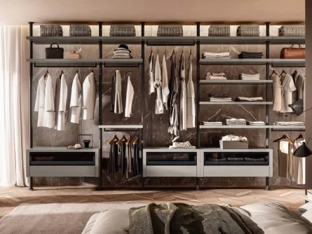 Cabina Armadio moderna in laccato opaco e vetro finitura Oro metallizzato Vista di Lago