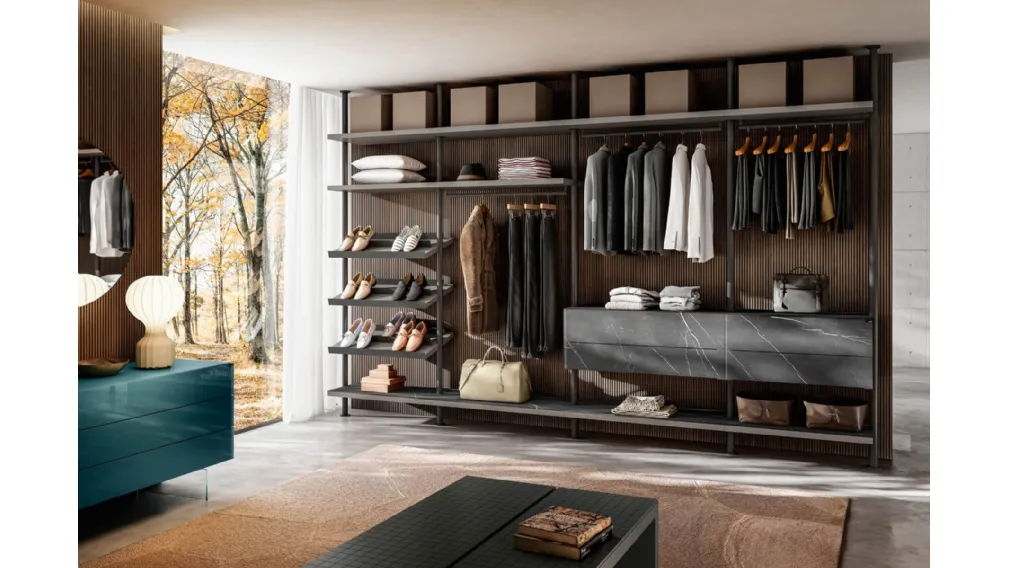 Cabina Armadio moderna in laccato opaco e vetro finitura effetto marmo Vista di Lago