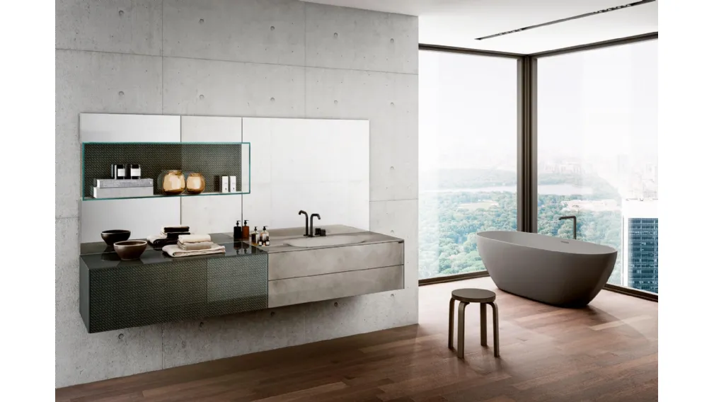Mobile da Bagno sospeso 36e8 01 in vetro con lavabo integrato di Lago