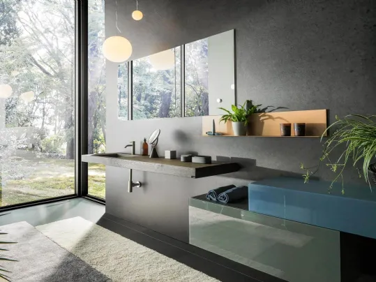 Mobile da Bagno sospeso Depth WildWood in legno e vetro laccato di Lago