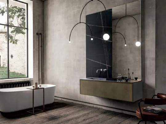 Mobile da Bagno sospeso con finitura metallica Bronze Dust e top in gres Sahara noir Frame 02 di Modulnova bagni