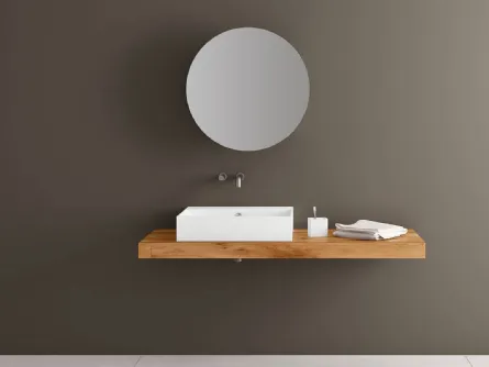 Lavabo Basica in ceramica con Top sospeso in legno di Rovere Wildwood di Lago
