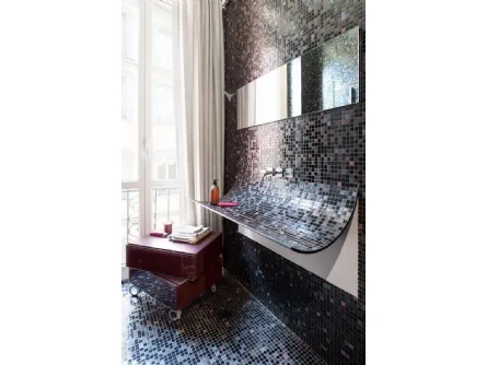 Lavabo Skin in acciaio rivestito con tessere di Mosaico di Lago