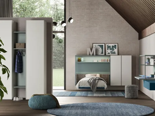 Cameretta componibile con letto effetto sospeso con base trasparente Start T02 di Clever