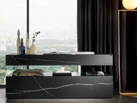 Comò Air Marble XGlass finitura effetto marmo Marquina di Lago