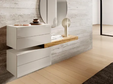 Comò sospeso 36e8 0671 di design in vetro laccato lucido e legno di Lago