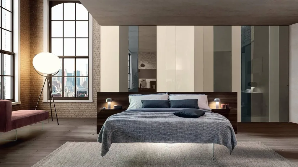 Letto con testiera in legno Air 1524 di Lago