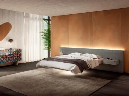 Letto Air con elegante Testiera in tessuto illuminata con luci a LED di Lago