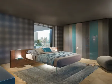 Letto con testiera in legno e base in vetro Air Wildwood di Lago
