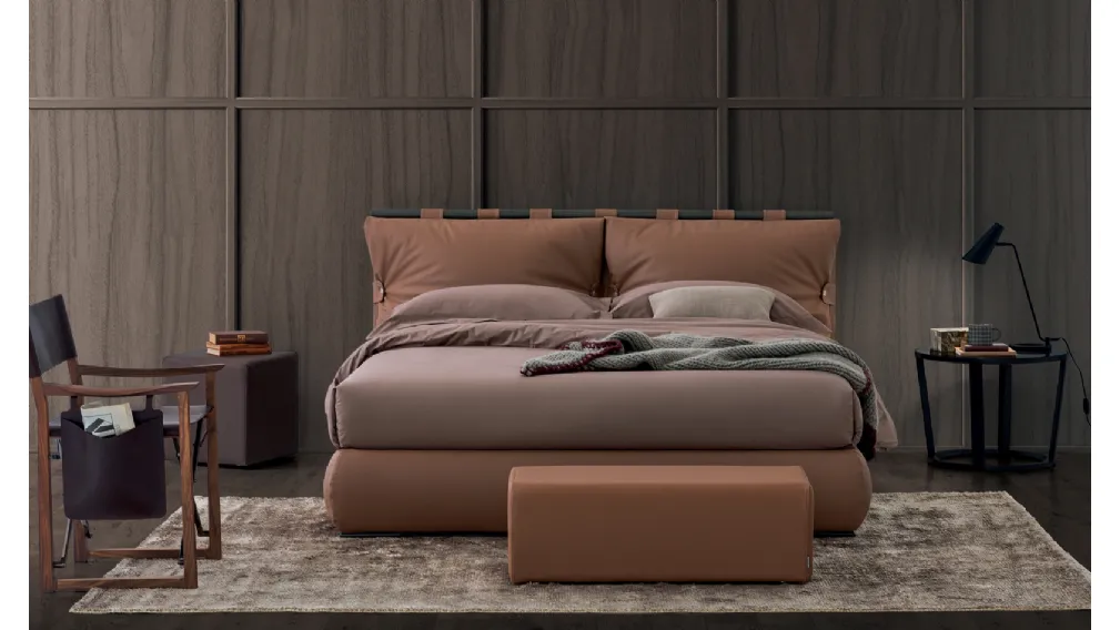 Letto in pelle Dual Round con box contenitore di Oggioni