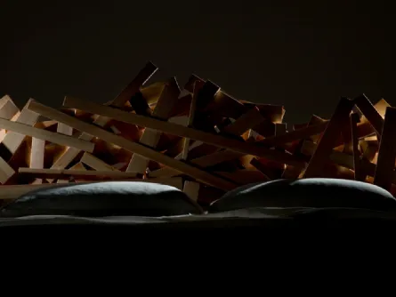 Letto di design realizzato manualmente con listelli di legno di varie dimensioni Favela Bed di Edra