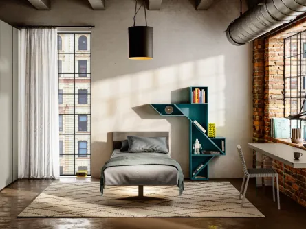 Letto Singolo con testiera in tessuto e due gambe in metallo Steel di Lago