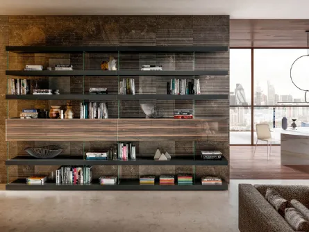 Libreria a parete Air in laccato opaco e vetro effetto marmo di Lago