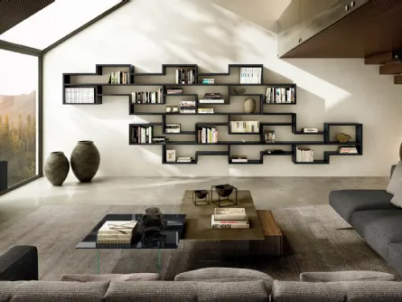 Libreria sospesa LagoLinea Modulare laccata Nera di Lago
