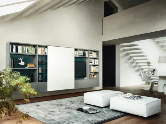 Libreria con vano porta TV Modo M6C76 in laccato opaco di Sangiacomo