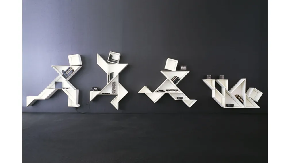 Libreria componibile Tangram in laccato opaco Bianco di Lago