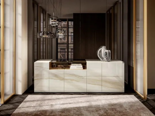 Madia 36e8 Glass 1337 in vetro con finitura marmorea Calacatta Gold di Lago