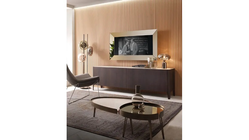 Madia Cross finitura Rovere Coke termotrattato con top in ceramica di Riflessi