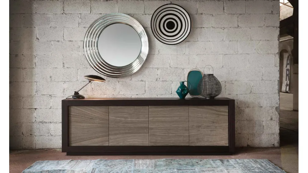 Madia Picasso P12 River Grey in Rovere Coke con ante rivestite in Pietra di Riflessi
