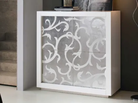 Madia Picasso P2 in Rovere tinto bianco con anta a intarsio in Foglia Argento di Riflessi