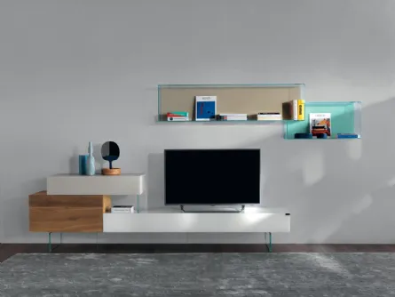 Mobile Porta Tv 36e8 0514 in vetro e legno di Rovere di Lago