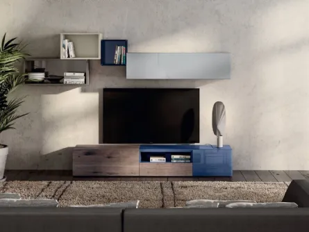 Mobile Porta Tv in rovere e vetro lucido denim 36e8 0520 di Lago