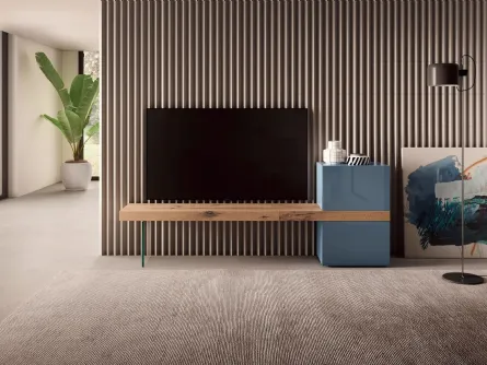 Mobile Porta Tv 36e8 0525 in legno di Rovere e vetro laccato lucido di Lago