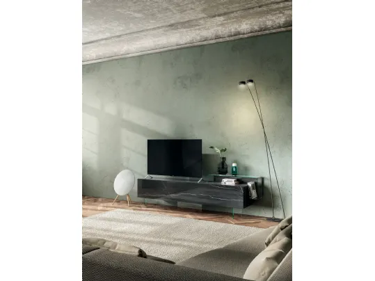 Mobile Porta Tv 36e8 0704 in vetro effetto marmo XGlass Marquina di Lago