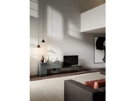 Mobile Porta Tv 36e8 0707 in vetro laccato e in vetro effetto marmo XGlass Sahara Noir di Lago