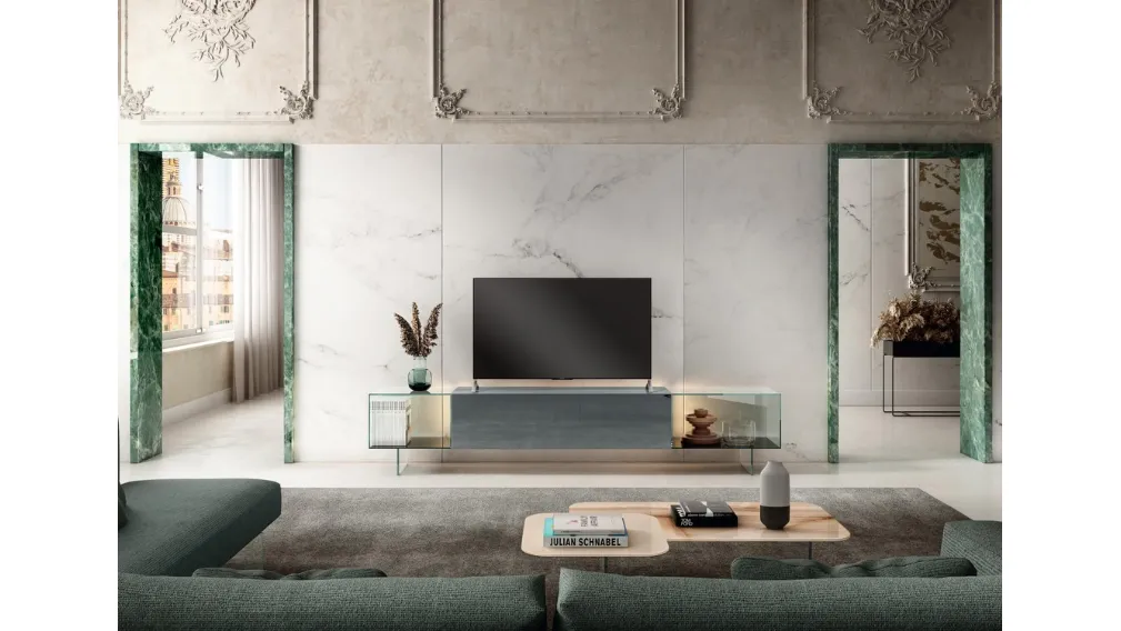 Mobile Porta Tv 36e8 Glass 1407 in laccato opaco e vetro di Lago