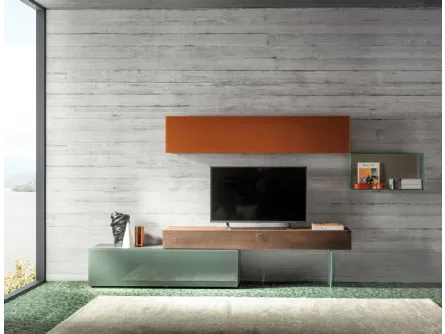 Mobile Porta Tv 36e8 0521 in vetro laccato e legno di Rovere di Lago