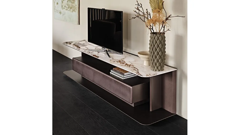 Mobile Porta Tv in legno verniciato con piano in ceramica effetto marmo Award di Cattelan Italia