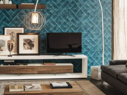Mobile Porta TV in legno laccato bianco e cassettiera in Noce Canaletto Boxer di Cattelan Italia