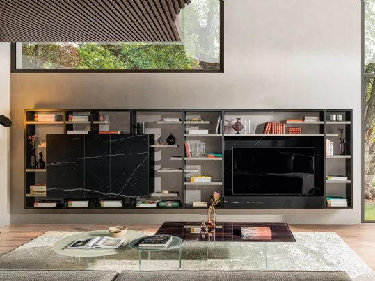 Parete Attrezzata sospesa 30mm 05 in finitura Marble XGlass Nero Marquinia di Lago