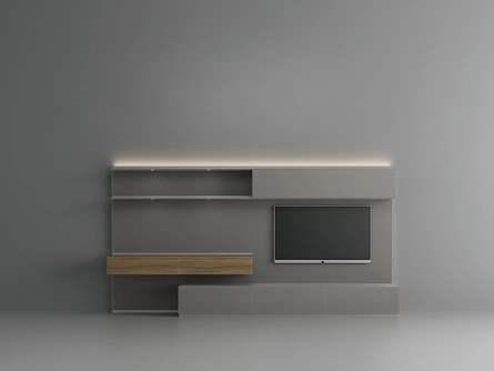 Parete Attrezzata Abacus Grigio Artico in vetro e noce di Rimadesio