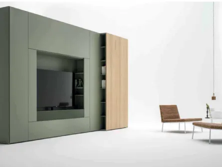 Parete attrezzata in laccato opaco e legno con porta TV Living Roomy di Caccaro