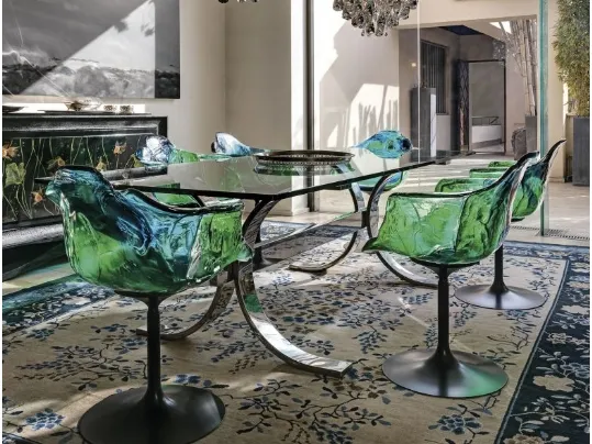 Sedia in policarbonato eseguita a mano a forma di fiore Ella Verde Blu di Edra