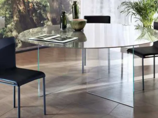 Tavolo Air Glass Rotondo in vetro temperato di Lago